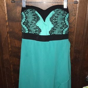 Cute Strapless Long Teal Dress